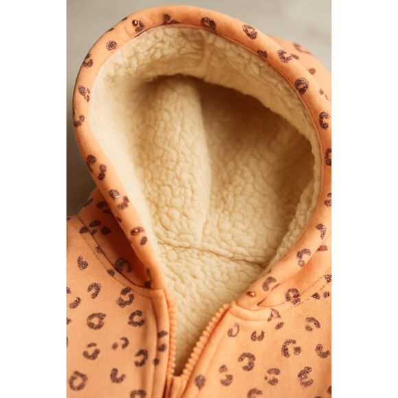 Girls Leopard Print Zip Hoodie Sherpa Lined Peach Pink Jacket Size 2T - Picture 7 of 14